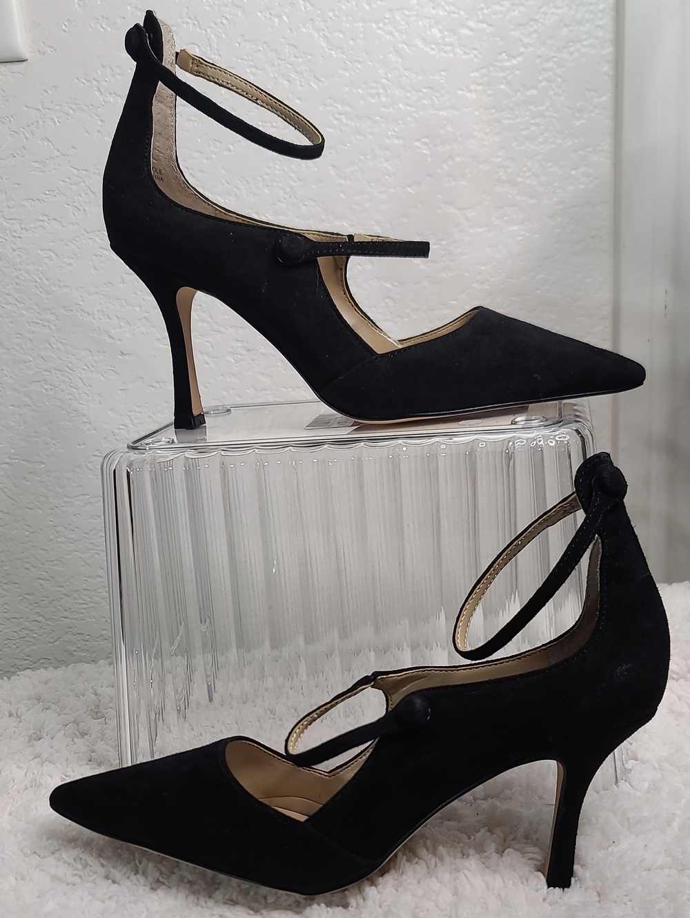 Ann Taylor Black Suede Pointed Mary-Jane Ankle-Strap Heels - Picture 3 of 7